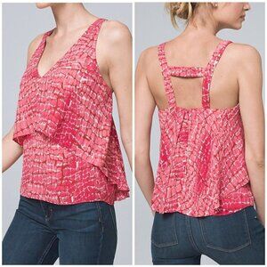 White House Black Market Sz M Pink Geometric Layered Chiffon Tank Top Blouse
